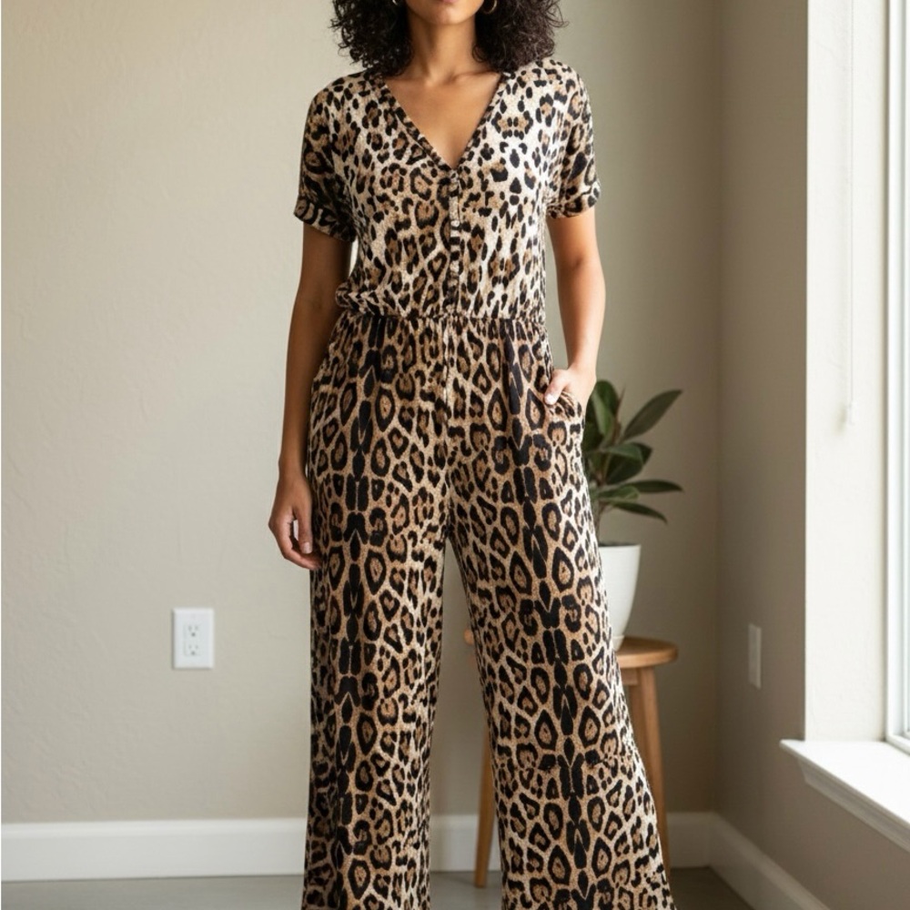 Leopard Print simply cozy wide-leg Jumpsuit 2XL| NWT